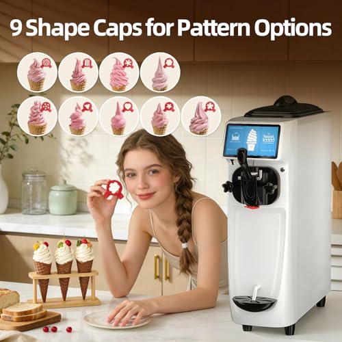 GSEICE Soft Serve Ice Cream Machine, 4 to 4.5 Gal/H Ice Cream Maker 7 Inch Screen Soft Serve Machine with Pre-Cooling & Fresh-Keeping, 6L Stainless Hopper, Enclosed Body for Home Party Café Store