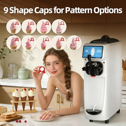 GSEICE Soft Serve Ice Cream Machine, 4 to 4.5 Gal/H Ice Cream Maker 7 Inch Screen Soft Serve Machine with Pre-Cooling & Fresh-Keeping, 6L Stainless Hopper, Enclosed Body for Home Party Café Store