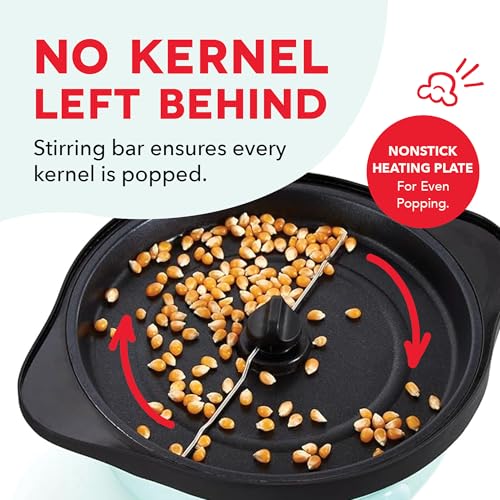 Dash SmartStore Deluxe Stirring Popcorn Maker - Hot Oil Electric Popcorn Popper with Butter-Warming Tray, Clear Serving Bowl, Storage Lid & Measuring Cup - 24 Cups, Aqua