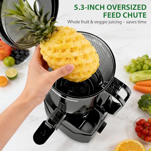 SUSTEAS Juicer Machines with 5.3" Extra Wide Chute, Cold Press Juicer for Whole Fruits & Vegetables, 64oz Large Capacity Juice Extractor, Easy to Clean, High Juice Yield, Home Juicer, Premium Black