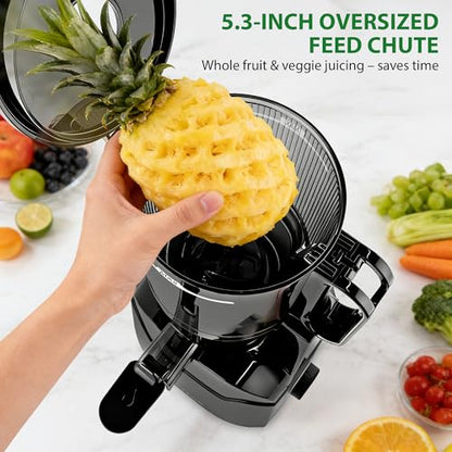 SUSTEAS Juicer Machines with 5.3" Extra Wide Chute, Cold Press Juicer for Whole Fruits & Vegetables, 64oz Large Capacity Juice Extractor, Easy to Clean, High Juice Yield, Home Juicer, Premium Black