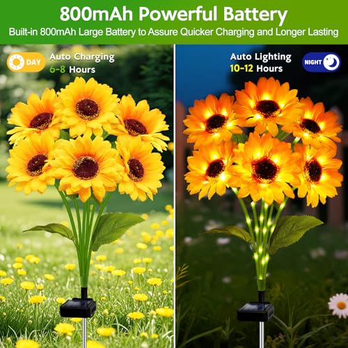 Solar Sunflower Lights Outdoor Garden Decor, Solar Flowers Lights with 18 Sunflowers, Waterproof Fall Decor Stake Decorative Light Auto ON/Off for Garden Yard Patio Backyard, Gift for Women (3 Pack)