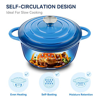 Miereirl 4.5 Quart Enameled Dutch Oven Pot with Lid, Cast Iron Dutch Oven with Dual Handles for Bread Baking, Cooking, Non-stick Enamel Coated Cookware (Dark Blue)