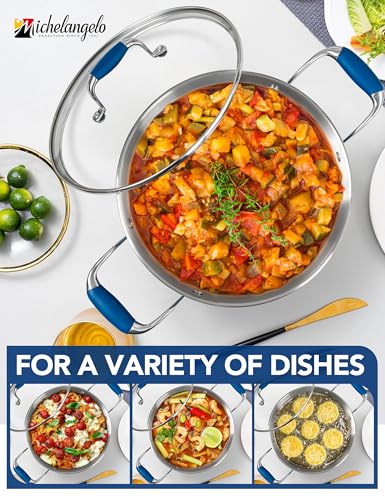 MICHELANGELO Stainless Steel Stock Pots - Induction Soup Pot with Lid, 6 Qt Non-Toxic Cooking Pot, Oven & Dishwasher Safe, Blue Exterior