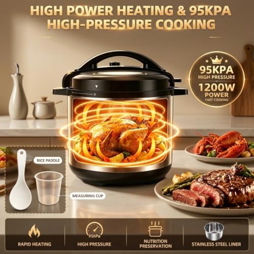 CAZACHEF 12L stainless steel Pressure Cooker | 24-hour Presetting electric rice cooker, 14 in 1 slow cooker with temperature control | LED Multifunction Steamer, Food Warmer with nonstick pot