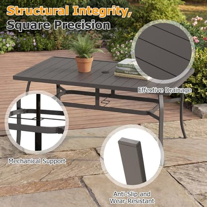 EROMMY 7-Piece Outdoor Patio Dining Set for 6, 6 Metal Slat Chairs & Rectangular Table with Umbrella Hole, Heavy-Duty Patio Furniture for Backyard, Deck and Garden
