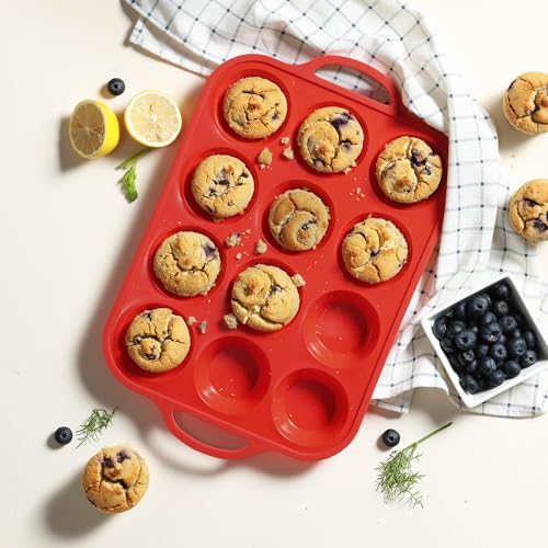 2 Packs 12 Cups Silicone Muffin Pan for Baking with Metal Reinforced Frame Regular Size Cupcake Pan Tray Egg Bites Silicone Cookie Molds Muffin Tin Tart Pans Sheet Set for Oven Dishwasher Safe