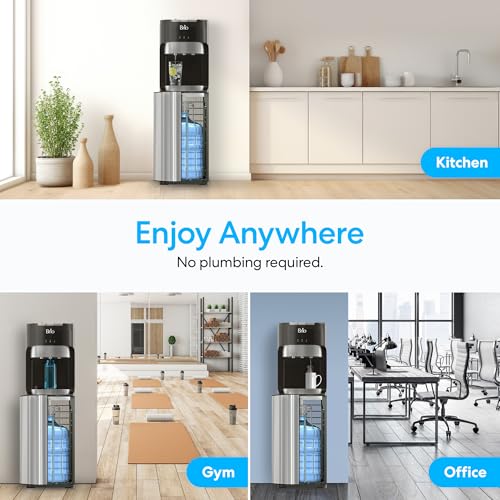 Brio Bottom Loading Water Cooler Dispenser for 5 Gallon Bottles - 3 Temperatures with Hot, Room & Cold Spouts, Child Safety Lock, LED Display with Empty Bottle Alert, Stainless Steel