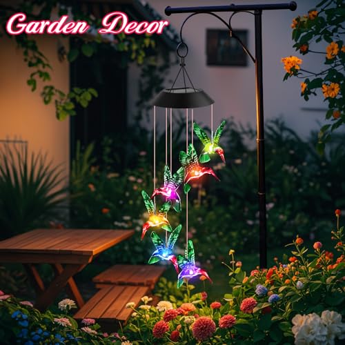 Mom Grandma Nana Wife Sister Gifts for Mothers Day, Mother Birthday Gardening Hummingbird Gifts for Women, Winzwon Wind Chimes Solar Lights Outdoor Decor for Garden Patio Yard Porch