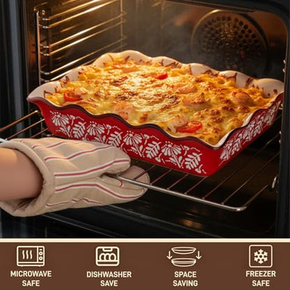 Acshio 2 Pack Ceramic Baking Dishes, Large Rectangular Casserole Dish Lasagna Pan for Oven, Nonstick Deep Serving Dishes Roaster Bakeware Sets for Cooking, Home, Kitchen