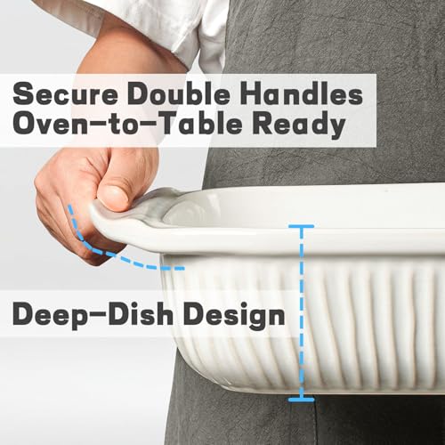 Artena Casserole Dishes For Oven, Ceramic Baking Dish, Large Lasagna Pan With Handles, Baking Pan Casserole Dish, Rectangular Bakeware Deep, White, Set Of 3 (5.1Qt/2.3Qt/1.1Qt) (Baking Dish With Lids)