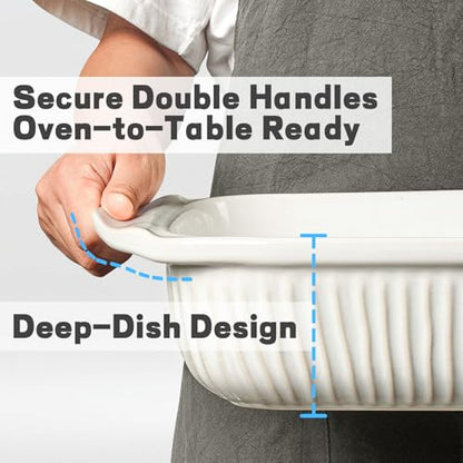 Artena Baking Dish 5.1 Quarts, Casserole Dishes For Oven, Baking Pan With Handles, Lasagna Pan Deep, Large Casserole Dish, Rectangular White Ceramic Bakeware (Baking Dish With Lids)