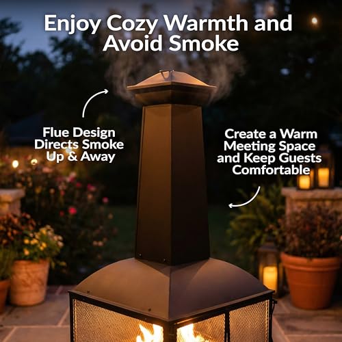 Sunnydaze 57-Inch Large Chiminea Outdoor Fireplace - Steel Wood-Burning Chiminea Outdoor Fire Pit with Cover, Wood Grate, and Poker