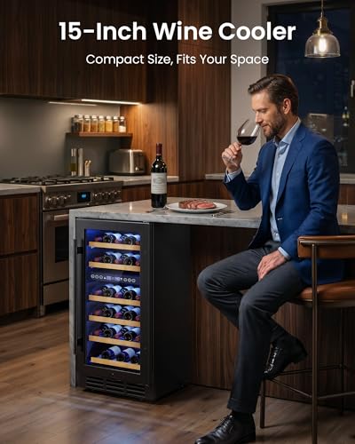 ICEVIVAL 15 Inch Wine Cooler Refrigerator, 28 Bottle Dual Zone Wine Fridge, UV-Resistant Glass Door, Quiet Compressor Cooling Digital Wine Cellar, Built-in or Freestanding Fridge for Home/Bar/Kitchen