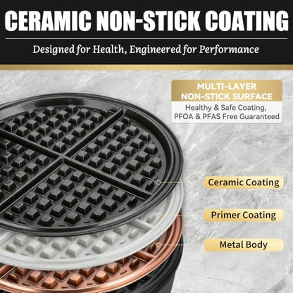 FineMade 7 Inches Classic Waffle Maker Machine, belgian waffle maker with PFAS-Free Ceramic Non-Stick Plates,Waflera electrica, Thin Waffle Maker Crispy, Round Waffle Iron, Graphite