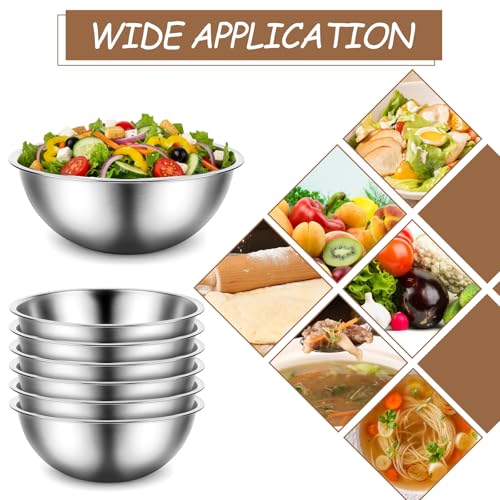 12 Pcs Stainless Steel Mixing Bowls with Graduations, Stainless Steel Bowls, Nesting Metal Prep Salad Bowl, Metal Serving Reusable Baking Food Storage Containers for Kitchen Cooking(9 x 3.5 Inch)