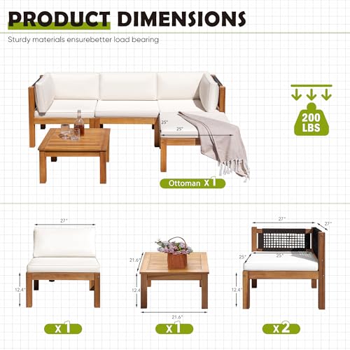 Greesum 5‑Pieces Small Patio Sofa, Outdoor Sectional Couch