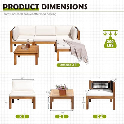 Greesum 5‑Pieces Small Patio Sofa, Outdoor Sectional Couch
