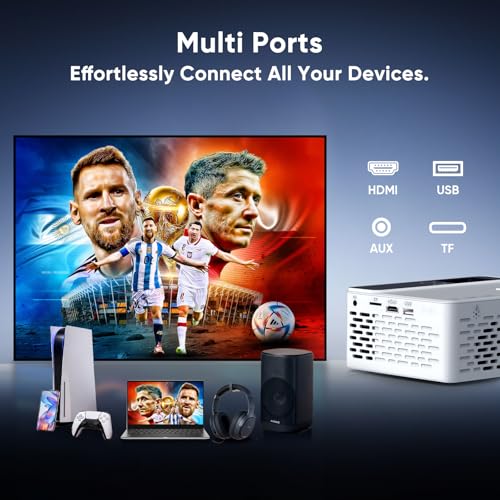TMY Native 1080P Smart projector with WiFi and Bluetooth, Compatible with Netflix/Prime Video/YouTube, for Smartphone/TV Stick/HDMI/USB, indoor & outdoor use, Camping, Gaming