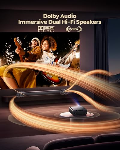 [Built-in Apps/4K Support] Smart Outdoor Projector with WiFi and Bluetooth, Movie Projector, DoIby Audio with Dual Speaker, Auto Focus w/ YouTube&PrimeVideo Proyector, Upgrad P62 Pro