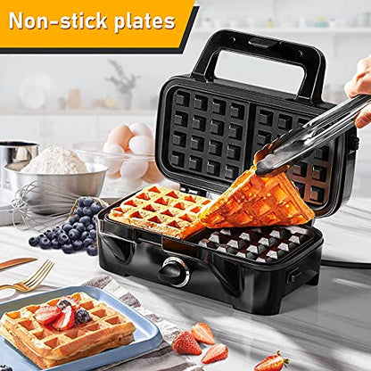 Waffle Maker with Removable Plates, 3-in-1 Sandwich maker and waffle and pancake maker, Nonstick Plates, 5-Level Browning Control & Ready Indicator Lights, Easy to Clean for Family Breakfast