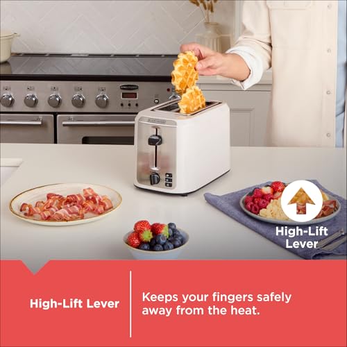 BLACK+DECKER 2-Slice Toaster, Extra-Wide Slots, 7 Shade Settings, Bagel & Frozen Functions, Removable Crumb Tray, Baked Stone
