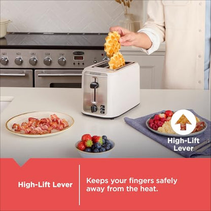 BLACK+DECKER 2-Slice Toaster, Extra-Wide Slots, 7 Shade Settings, Bagel & Frozen Functions, Removable Crumb Tray, Baked Stone
