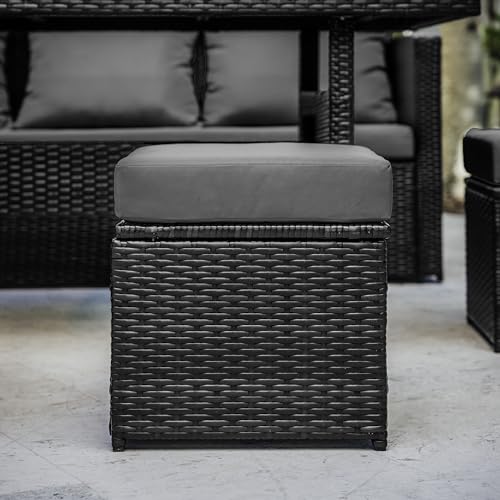 Nestl Outdoor Dining Set - 7 Piece Wicker Patio Set with Outdoor Dining Table, Outdoor Sectional Sofa and 3 Ottomans, Outdoor Patio Furniture Table and Chairs Set (Grey/Grey)