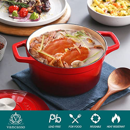 vancasso Enameled Cast Iron Dutch Oven with Lid, 3.5 QT Small Round Enamel Dutch Oven Pot for Bread Baking, Non Stick Enamel Coating, Red