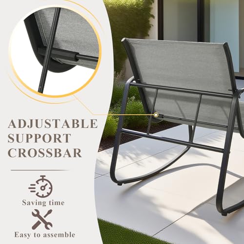 Xalmierre 4-Piece Patio Furniture Set, Outdoor Textilene Conversation Set with Rocking Chairs & Loveseat, with Coffee Table for Garden, Balcony, Poolside（Khaki）
