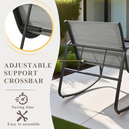 Xalmierre 4-Piece Patio Furniture Set, Outdoor Textilene Conversation Set with Rocking Chairs & Loveseat, with Coffee Table for Garden, Balcony, Poolside（Khaki）