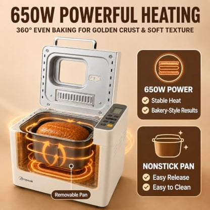 25-in-1 Bread Maker, 2LB Automatic Bread Machine with Dual Dispensers