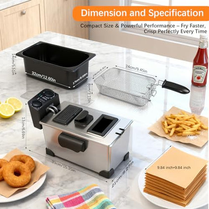 CATTLEMAN Deep Fryer with Basket, 1600W, 3L, Timer and Temperature Control