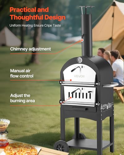 VEVOR Outdoor Pizza Oven, 12" Pellet Fire Ovens, 2-Layer Pizza Oven Wood Fired, Wood Burning Outdoor Pizza-Oven with 2 Removable Wheels, 1000℉ Max Temperature Fired Pizza-Maker Ovens for Barbecue