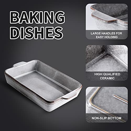 KOOV Bakeware Set, Ceramic Baking Dish Set, Rectangular Casserole Dish Set, Lasagna Pan, Baking Pans Set for Cooking, Cake Dinner, Kitchen, 9 x 13 Inches, Reactive Glaze 3-Piece, Variable Grey