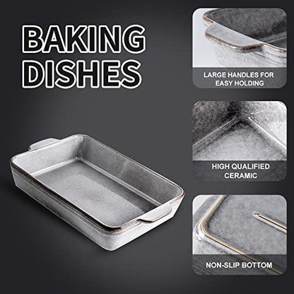 KOOV Bakeware Set, Ceramic Baking Dish Set, Rectangular Casserole Dish Set, Lasagna Pan, Baking Pans Set for Cooking, Cake Dinner, Kitchen, 9 x 13 Inches, Reactive Glaze 3-Piece, Variable Grey