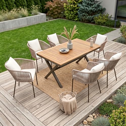 7-Piece Patio Dining Set for 6, Outdoor Patio Furniture Set, Beige