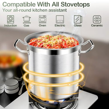 Stockpots-40QT Large Stock Pot Stainless Steel Stockpot with Lid, Heavy Duty Tri-Ply Bottom Commercial Grade Stock Pot for Boiling Cooking Soup Stew Canning Cooking Pots,Big Stockpot, Deep Cookware
