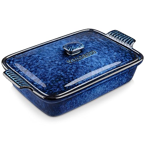 vancasso Starry Casserole Dish With Lid, 3.8 Quart Casserole Dish for Oven, 9x13 Baking Pan with Handles, Large Casserole Baking Dish Lasagna Pan with Lid, Microwave, Dishwasher Safe, Blue