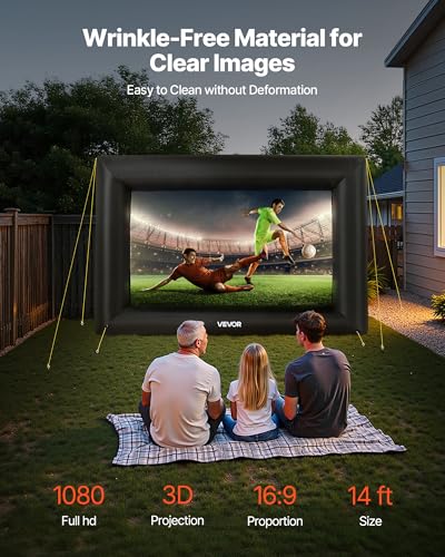 VEVOR 14FT Inflatable Projector Screen, Inflatable Movie Screen Outdoor with 120W Air Blower Projector Screen Oxford Fabric Material Blow Up Screen for Outdoor Backyard, Home Theater, Theme Party