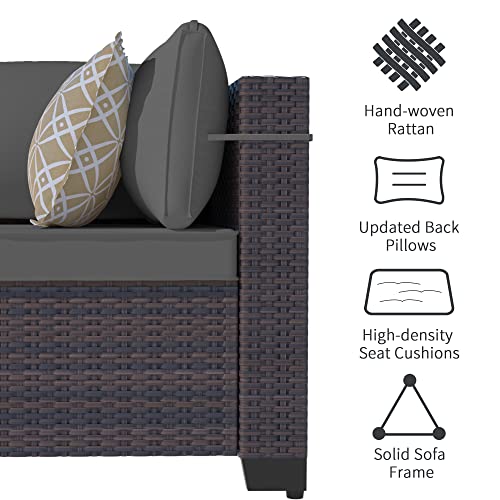 ASJMR Outdoor Patio Furniture Set, 14 Pieces Outdoor Sectional Furniture Patio Sofa, All-Weather PE Rattan Patio Conversation Set with Tempered Glass Top Table & Cushions(Grey).