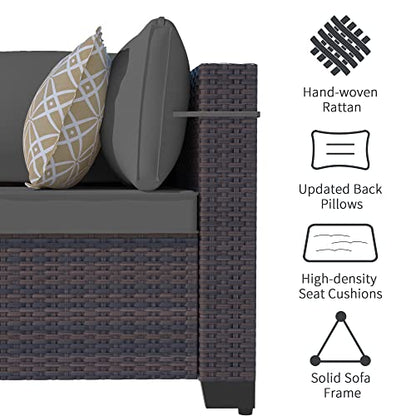ASJMR Outdoor Patio Furniture Set, 14 Pieces Outdoor Sectional Furniture Patio Sofa, All-Weather PE Rattan Patio Conversation Set with Tempered Glass Top Table & Cushions(Grey).