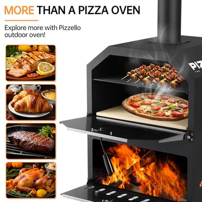PIZZELLO Pizzello Outdoor Pizza Oven 16'' Large Wood Fired 2-Layer Pizza Ovens with Pizza Stone, Pizza Peel, Grill Grate, Oven Cover, Outside Pizza Maker for Camping Backyard BBQ, Pizzello Grande 16