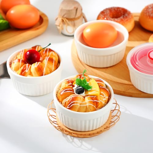 LOYIM 12 Pack 6 oz Ramekins with Lids Oven Safe Porcelain Creme Brulee Ramekins with Covers White Pudding Custard Cups Stackable Ramekins Ceramic Bowls for Baking Dishwasher Ice Cream Serving Dip