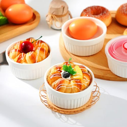 LOYIM 12 Pack 6 oz Ramekins with Lids Oven Safe Porcelain Creme Brulee Ramekins with Covers White Pudding Custard Cups Stackable Ramekins Ceramic Bowls for Baking Dishwasher Ice Cream Serving Dip