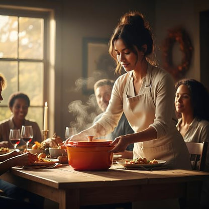 YJX Cast Iron Dutch Oven Pot with Lid, Enameled Cast Iron Pot, Orange Bread Dutch Oven, 4QT Heavy-Duty Cookware Oven Safe to 500°F for Bread Baking, Braising, Stews, Roasting