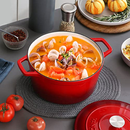 vancasso Enameled Cast Iron Dutch Oven, 7.5 QT Dutch Oven Pot with Lid, Round Enamel Dutch Oven for Bread Baking, Non Stick Enamel Coating, Pot's Body Cast Iron, Red