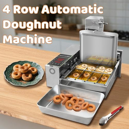 HNZXIB 1800+pcs/hour Mini 4-Row Donut Maker, Automatic Donut Machine, Commercial Doughnut Frying Maker, 5 Gears Adjustment, 110V 60Hz, 2000W, Stainless Steel, for Cafes, Bakeries, Restaurants