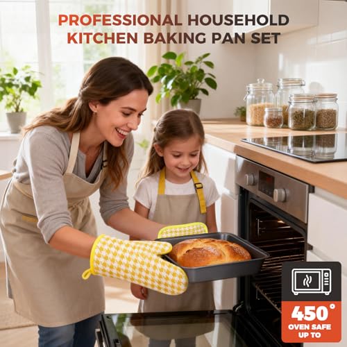 RITONIS 8-Piece Baking Pans Set, Non-stick Bakeware Sets Non-Toxic Baking Sheet Sets for Cooking, Include Round＆Square Cake Pan,Bread Pan,Muffin Pan, Cookie Sheet,Cooling Rack,with Baking Glove,Black