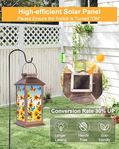 Sunflower Solar Lanterns Outdoor Waterproof Garden Decor Birthday Gifts for Women Mom Grandma Sister, Hanging LED Plastic Solar Lights Outside Decorative for Yard Patio Backyard Lawn Decorations